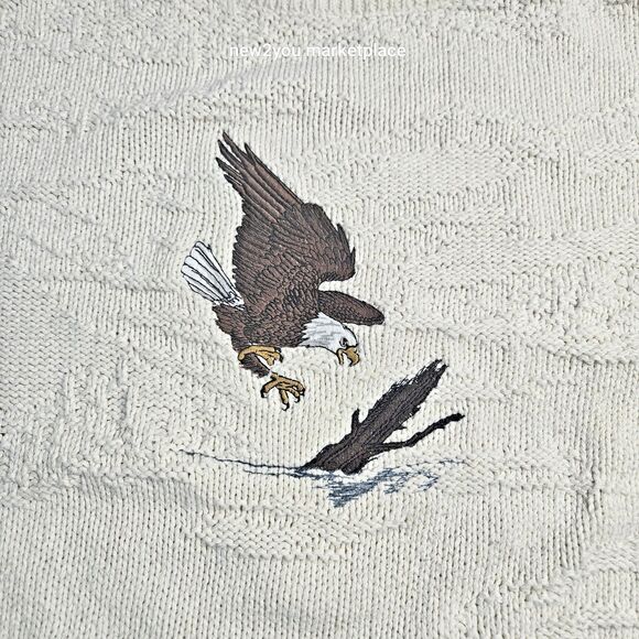 Vintage 90s Bald Eagle Chunky Knit Made N USA XXL Sweater Traverse Bay woolen co - Picture 3 of 11
